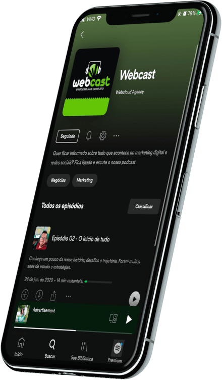 Imagem do celular da página Webcast, meramente ilustrativa.